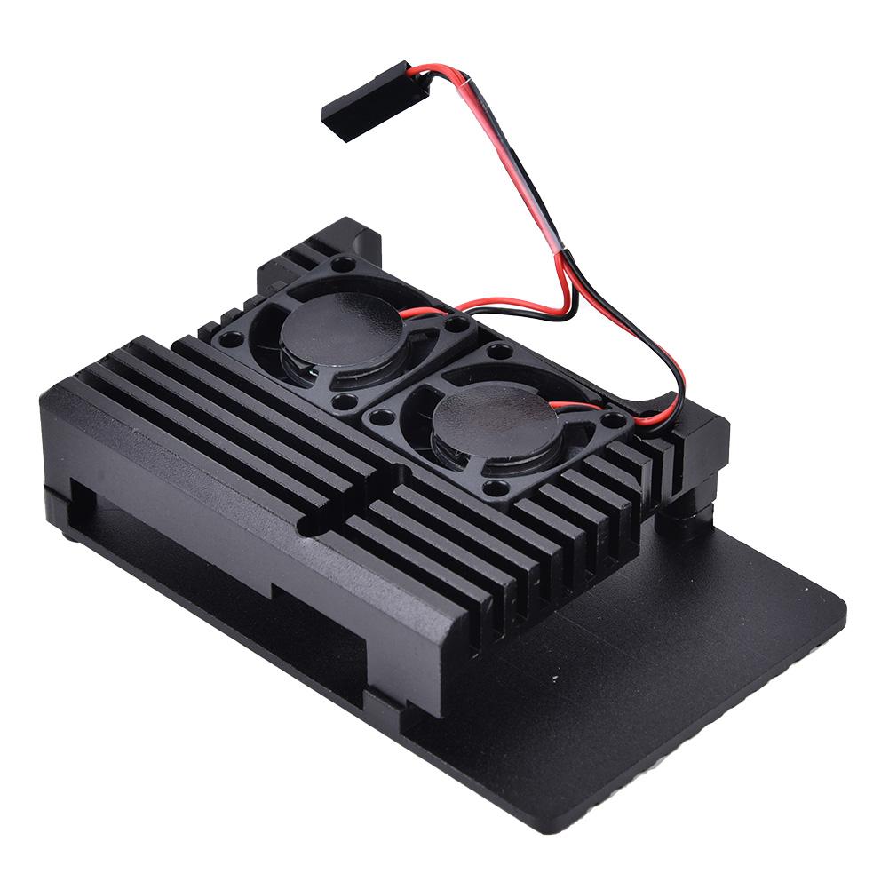 For Raspberry Pi 4B Black Aluminum Alloy Protective Box Enclosure Case (with Dual Fan)