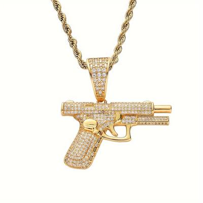 Hip-hop Style Pistol Necklace 1pc- Creative Synthetic Zircon Machine Gun Pendant, Hipster Jewelry Gift for Men