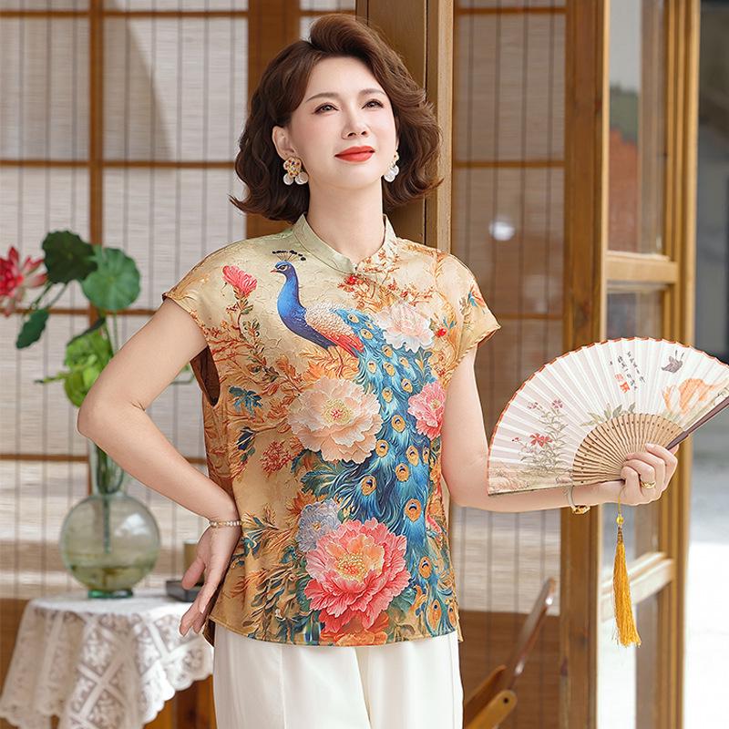 New Style Summer Top for Middle-Aged Women: Chinese National Style, Plus Size, Casual Wear