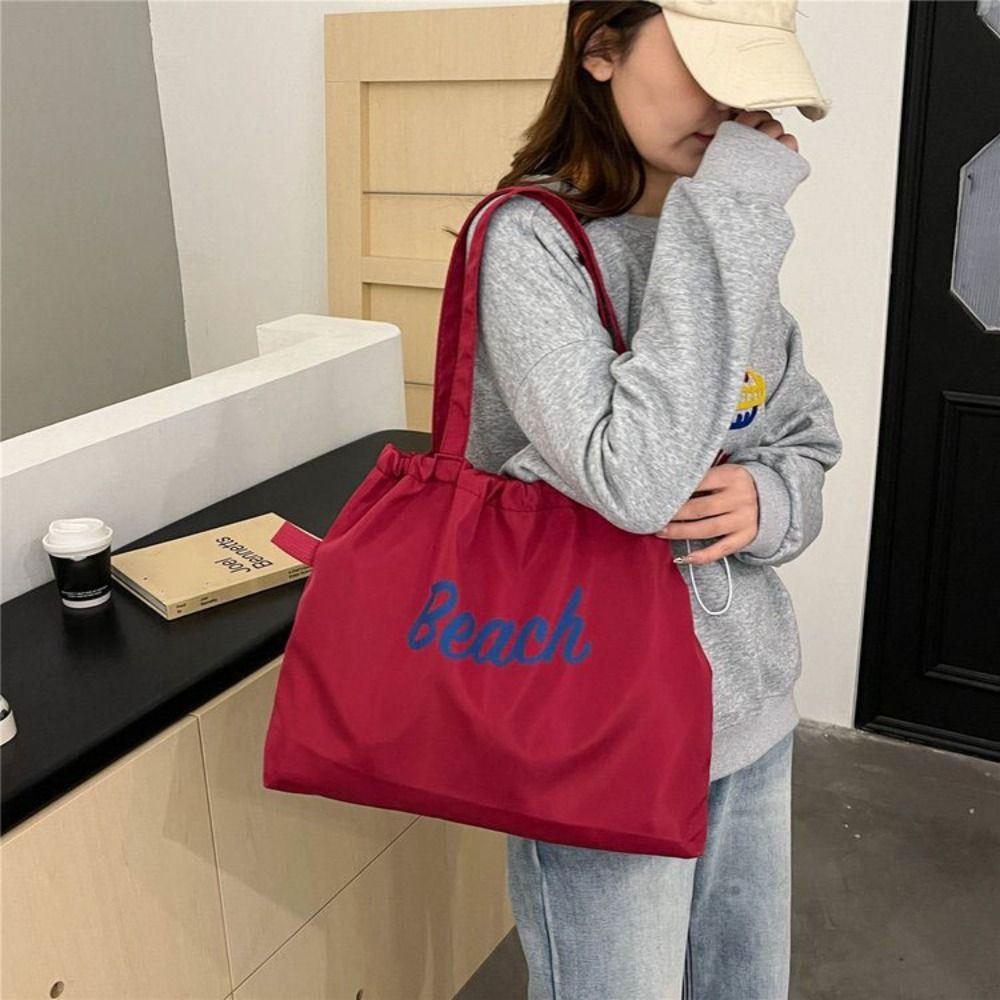 Canvas Drawstring Tote Bag Korean Style Letter Printed Handbag Fashion Nylon Shoulder Bag  Women