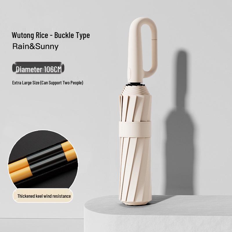 Automatic Buckle Women’s Umbrella: Windproof, Reinforced, Sun & Rain UV Protection