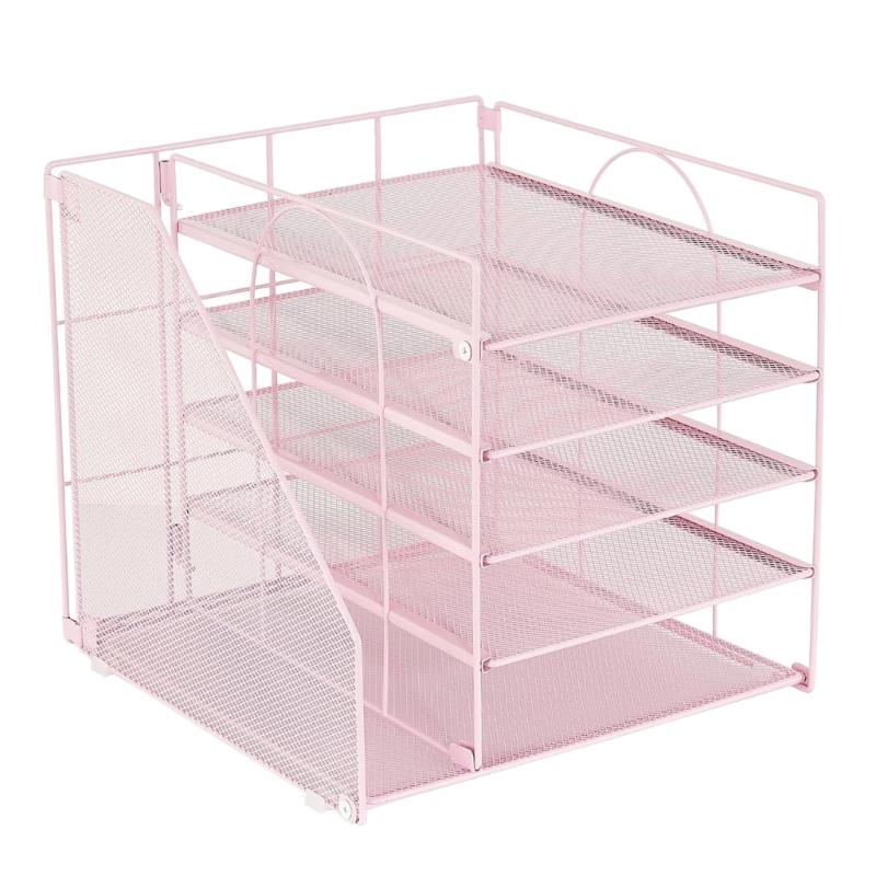 Bureau Papier Bestand Tray Organiser 5-Laags Metalen Bestand Brief Tray Met Boekenrek Ruimtebesparende Document Organiser Voor Kantoor