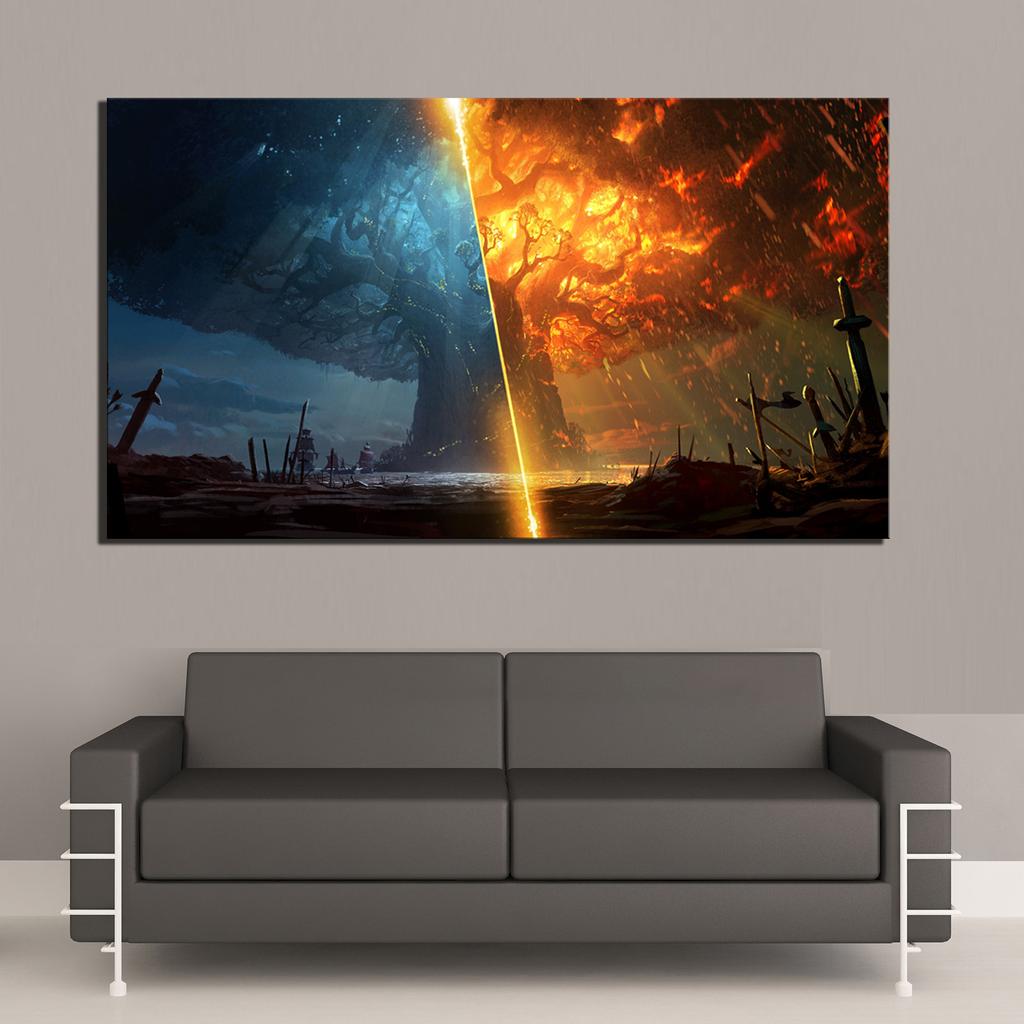 Modular Canvas Paintings Prints Art Poster Teldrassil Burning World of Warcraft Battle For Azeroth Game Wall Pictures Home Decor
