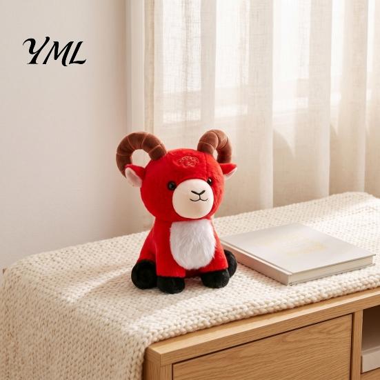 Collectibles for Spring Festival New Year Sheep Doll, of The Mascot Plush Toy, Auspicious Cloud Decorative Desktop Figurine Embroidery, Red