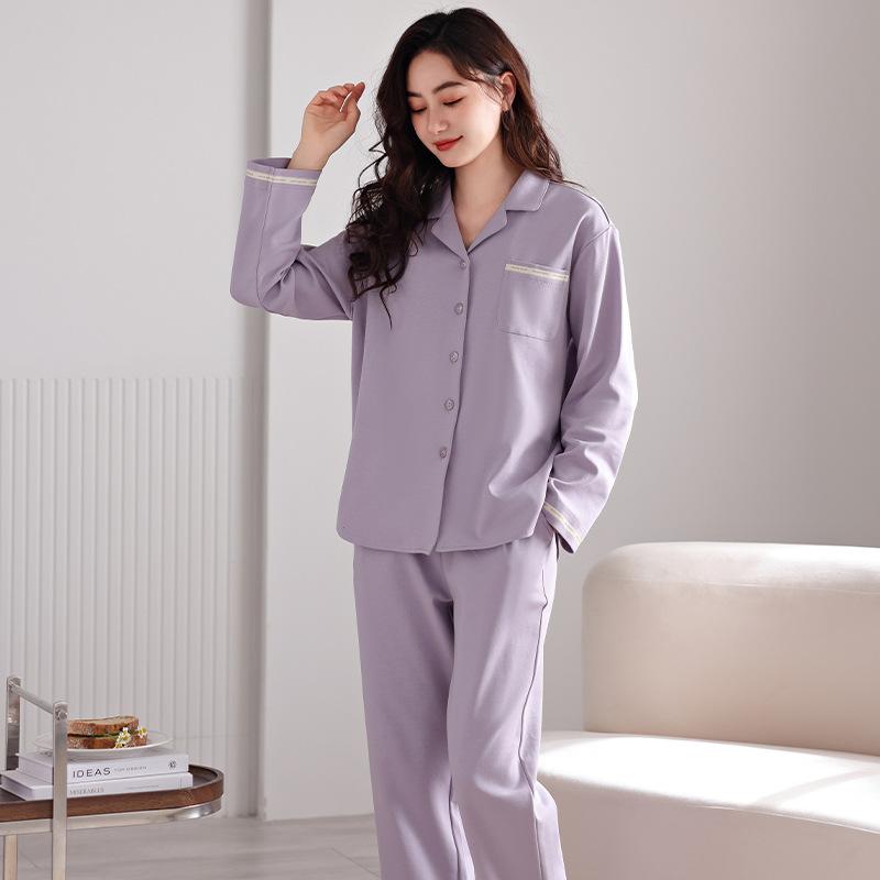 Pajamas for women, spring/autumn pure cotton long-sleeve 1011 new minimalist casual cardigan, women's loungewear set