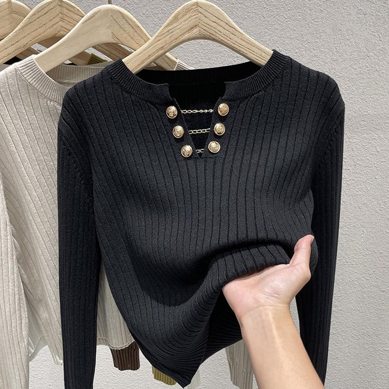 Women Sweaters Pullovers 2025 Autumn Winter Long Sleeve O-Neck Black Knitted Sweater Women Tops Pullover JJ98