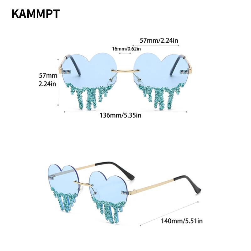 1/2 Pairs Heart Shaped Sunglasses with Rhinestones Women Fashion Rimless Rave Shades Trendy Original Design Sun Glasses