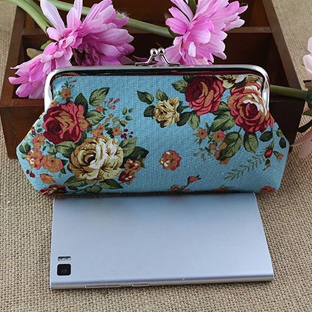 Vintage Blumen Geldbörse Retro Geld Clutch Tasche Tragbare Lange Kussverschluss Geldbörse Täglich