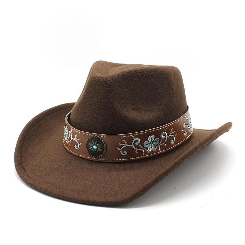 Western Cowboy Hat Off-White Men'S Ladies Outdoor Travel Hat Riding Hat Wool Top Hat Sunscreen Cowoy Hat