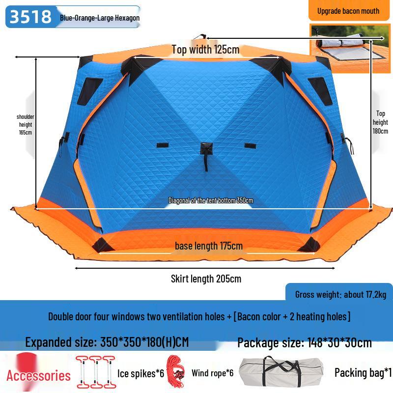 Hexagonal Cotton Ice Fishing Tent - Thickened, No Assembly Needed