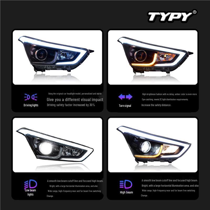 LED Projector Headlight Assembly with DRL & Flowing Turn Signals for 2014-2019 Hyundai IX25