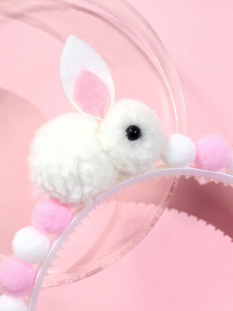 1pc Bunny Headband, Suitable Fluffy Rabbit Ear Headband, Cute Pom Pom Hair Hoop, Holiday Headband, Party Hair Accessory, Hair Decor, Holiday