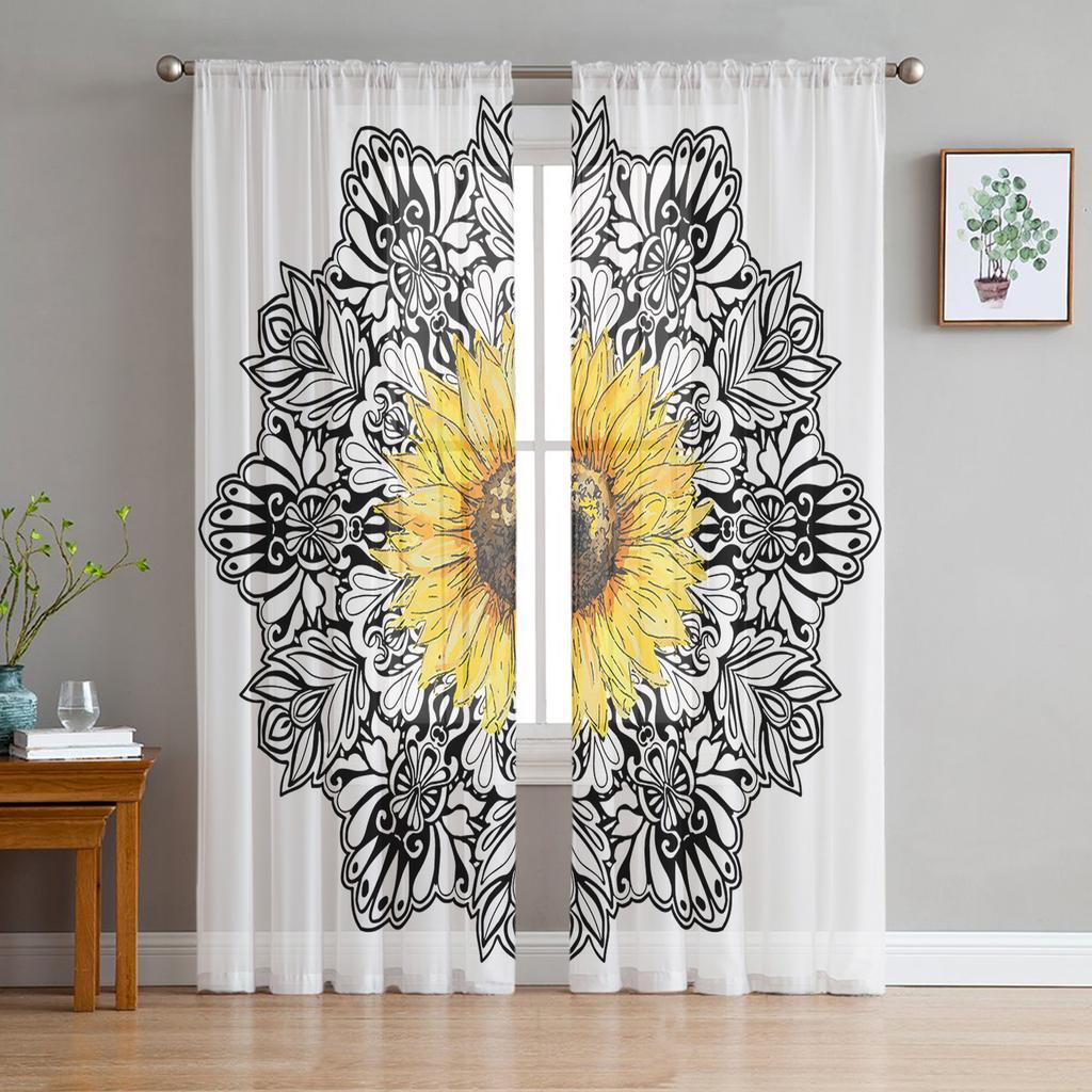 Bohemian Mandala Pattern Sheer Curtains for Living Room Modern Voile Curtain Bedroom Tulle Curtains Window Drapes Decor