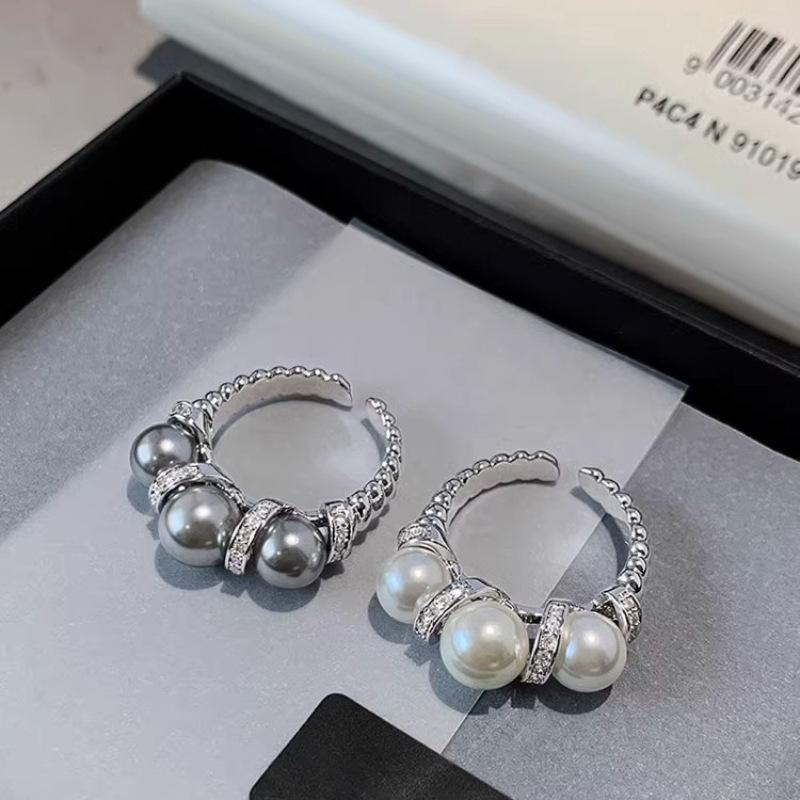 Fashion Light luxury style grey pearl ring light luxury High Quality silver rings for women party wedding fine