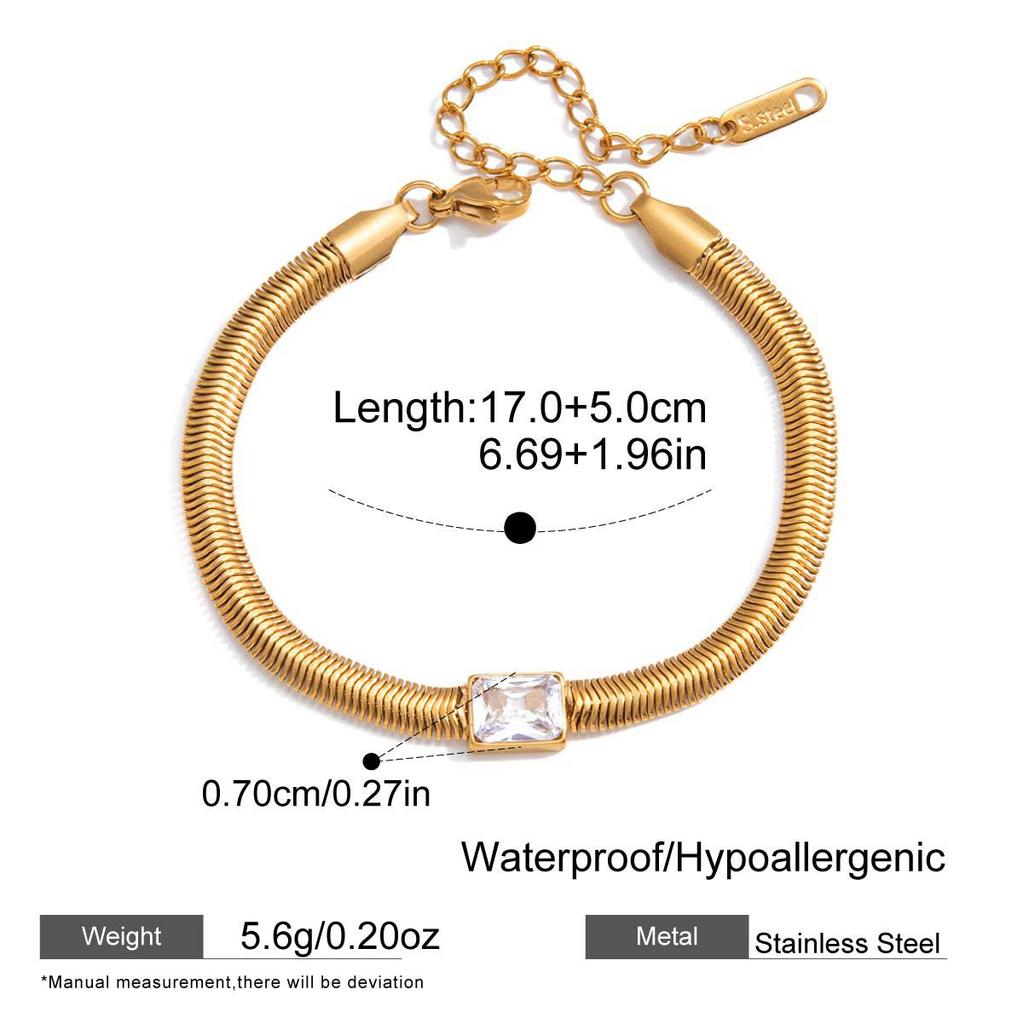 Summer waterproof stainless steel snake chain large cz diamond bracelet