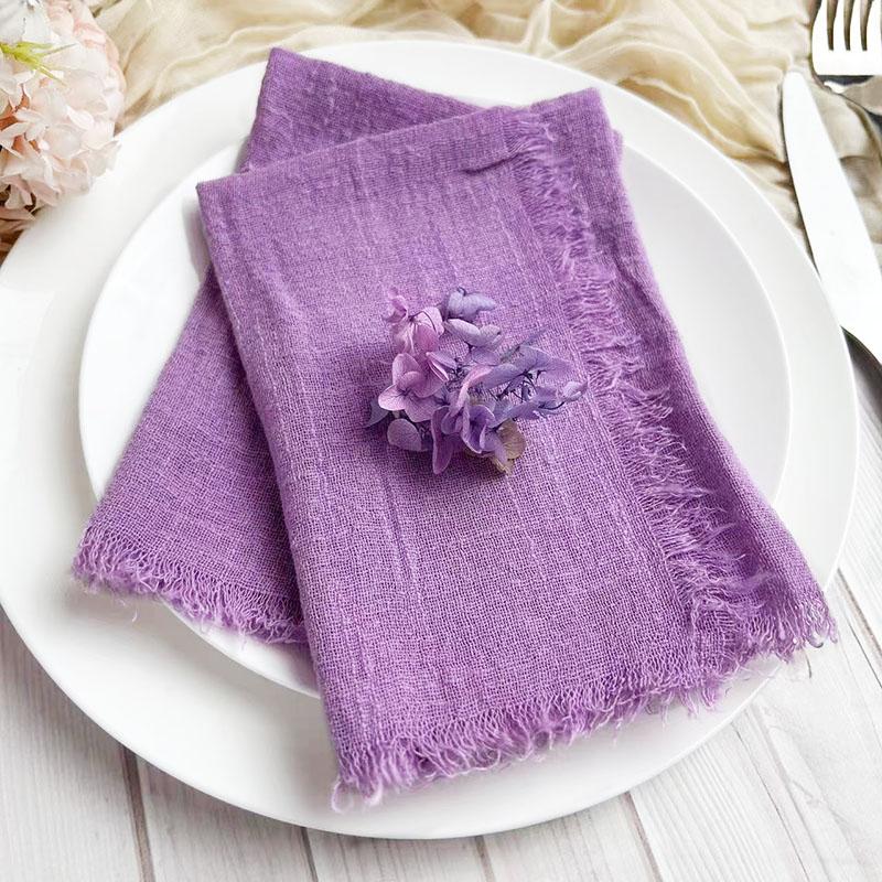 

6 шт. 32x32 см Марлевые хлопковые свадебные салфетки Многоразовые Синяя отделка Чайное полотенце Рустикальные Ретро Салфетки с бахромой Для ужина, вечеринки, свадеб фиолетовый