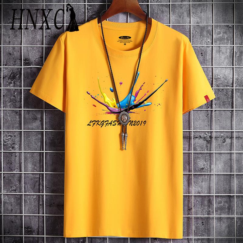 HNXC Cotton Short Sleeve T-shirt Men's Fashion Loose Half Sleeve Shirt Printed Compassionate Shirt