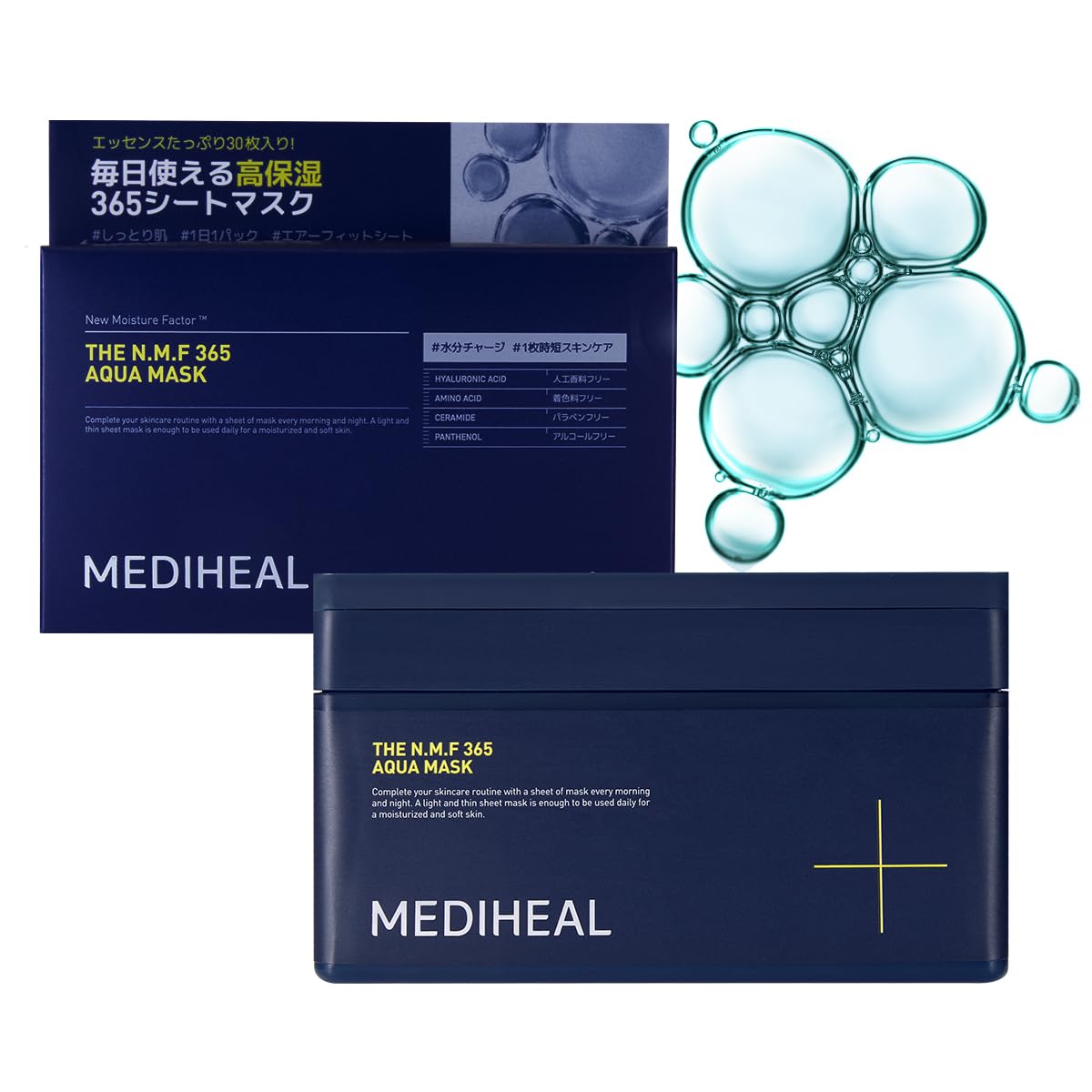 

MEDIHEAL THE 365 Aqua Large Daily Skin Balancing 30 Sheet Masks N.M.F Mask, Capacity, Use, Care, синий