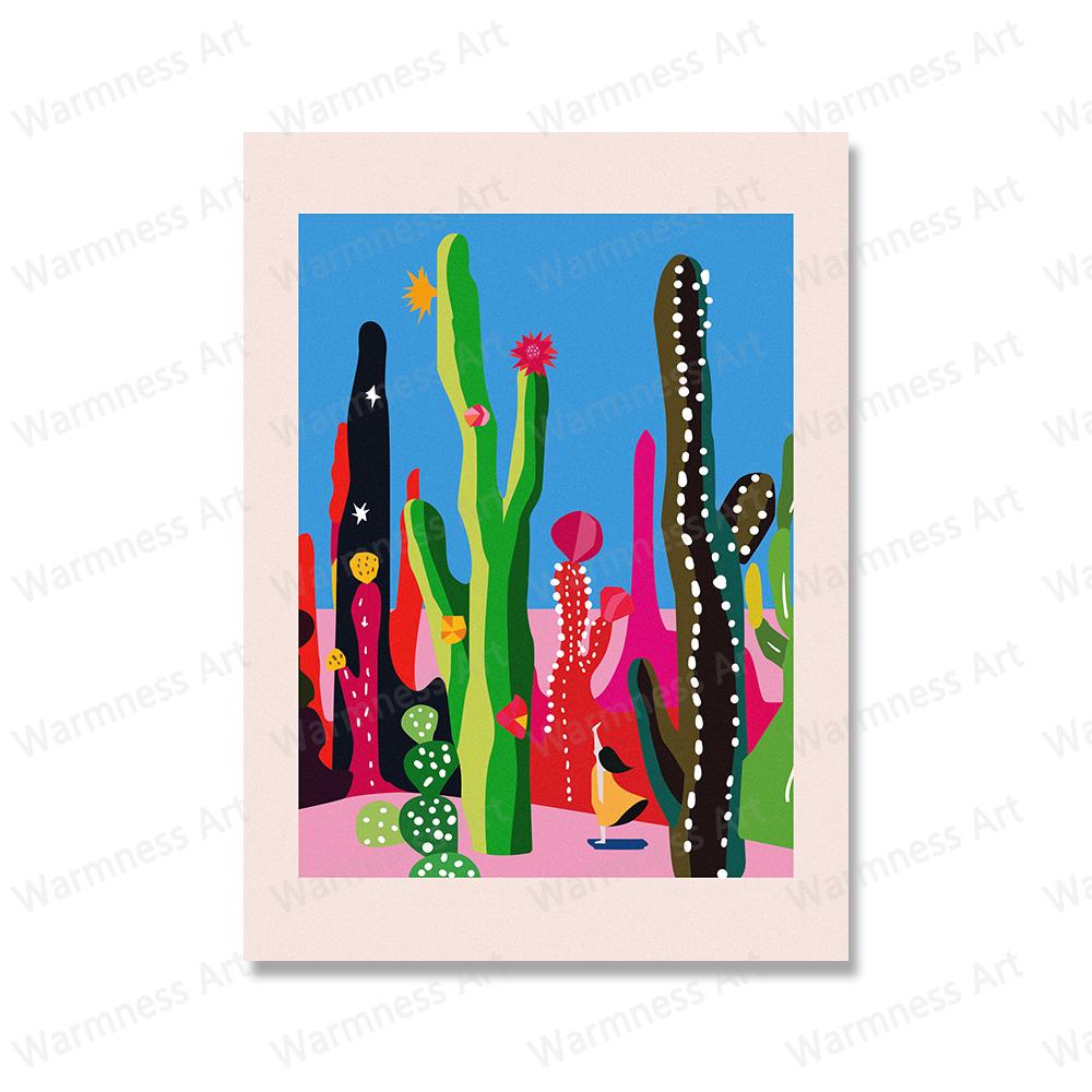 Cat Cactus Wall Art Canvas Painting Floral Garden Cactus Jungle Abstract Plant Desert Poster and Print Picture Modern Home Decor