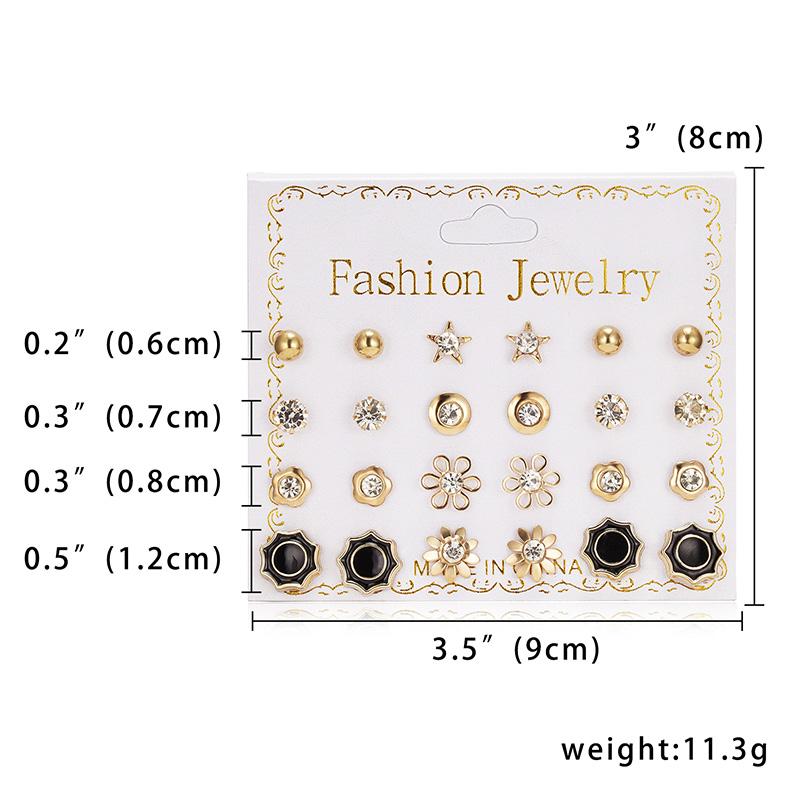 12 Pairs/set Classic Crystal Stud Earring Sets Women's Round Ball Metal Pearl Flower Earrings For Women Girl Gift Mixed Jewelry