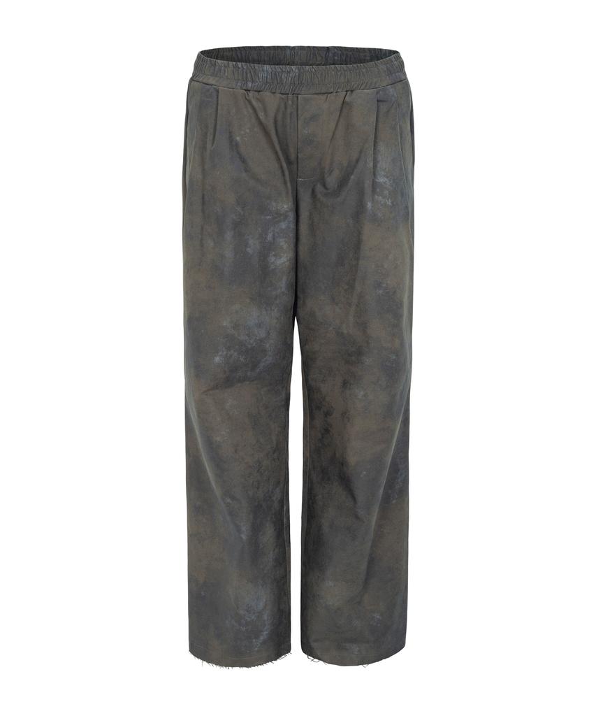 Tonsle Dirty Wash Elastic Waist Double Pleated Wide Pants Khaki