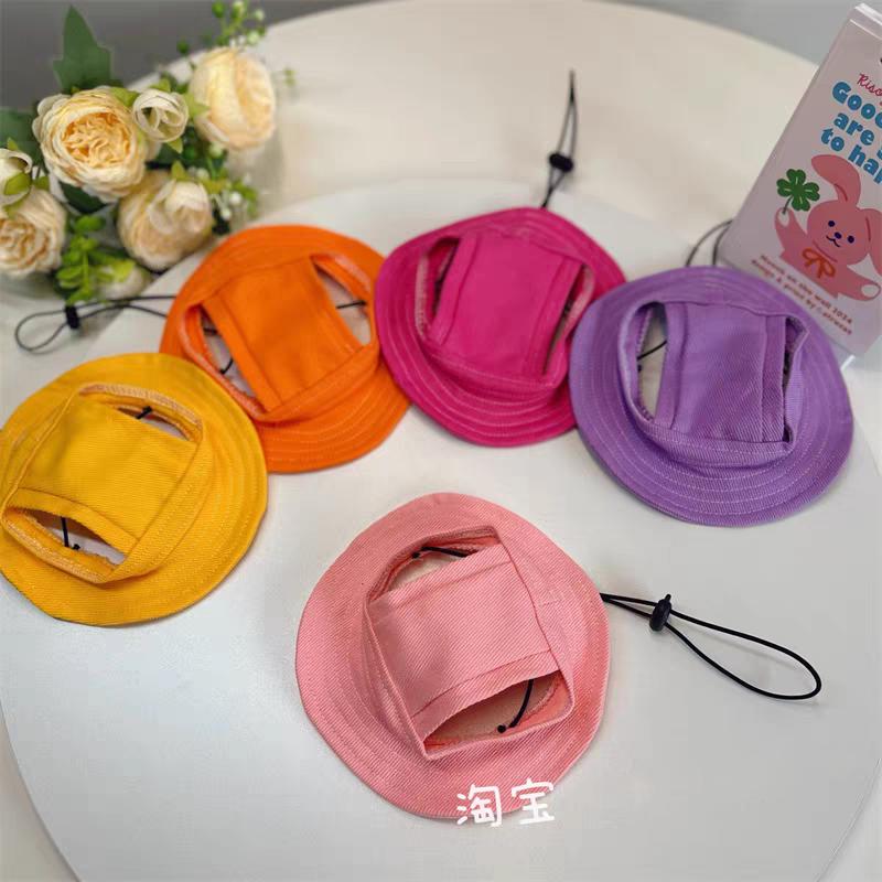 Solid Color Pet Summer Hat Sun Block Outdoor Camping Soft Adjustable Cotton Fisherman Hat for Cats Dogs S M L 1PC MOQ