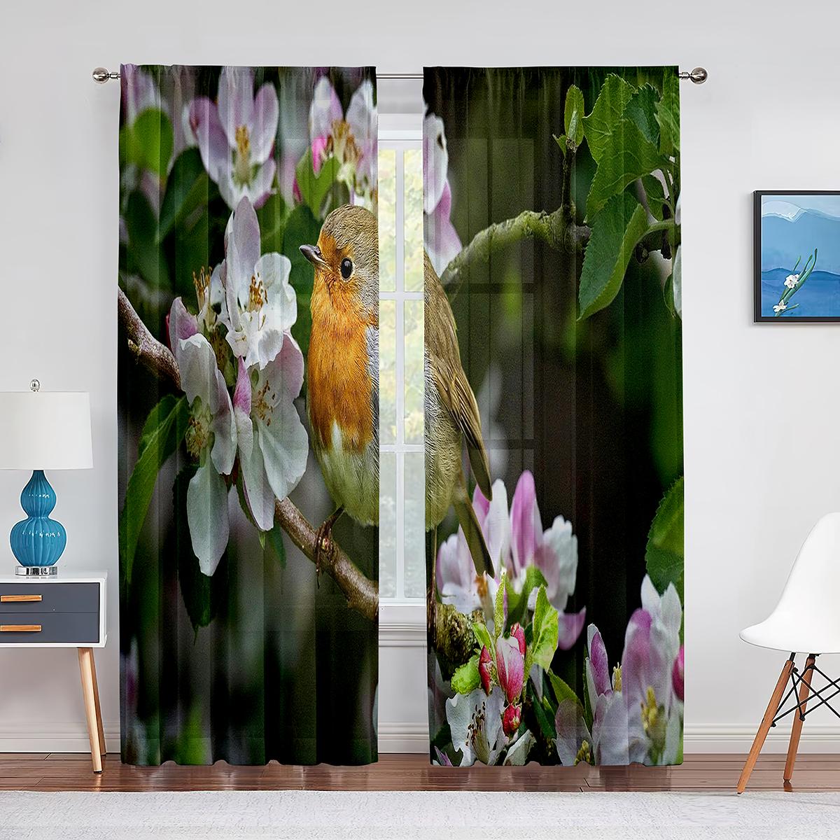 

Весенние прозрачные занавески с колибри и цветами для гостиной, спальни, нарядные принадлежности для окон, шифоновые тюлевые шторы с принтом 1 PCS W100XH250cm&Grommet Top