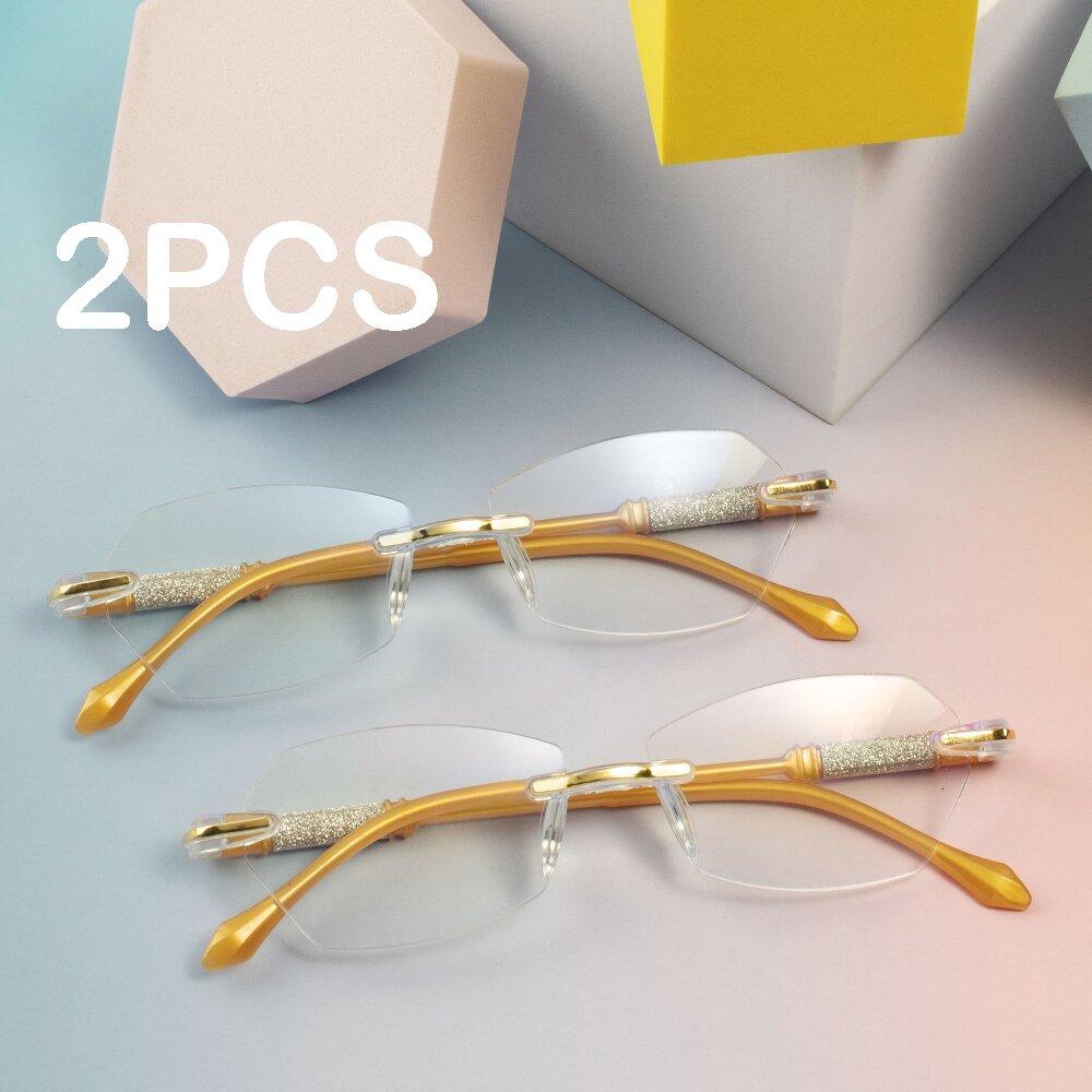 

2PCS Latest Stylish Reading Eyeglasses Anti- Blue Lightweight Presbyopia Eyeglasses Male Female Trendy Oversized Frames Presbyopia Glasses C2