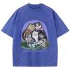 Womans Cotton Washed T-Shirts Five Different Breeds Of Cats Prints Short Sleeve O-Neck Soft Distressed Female Clothes