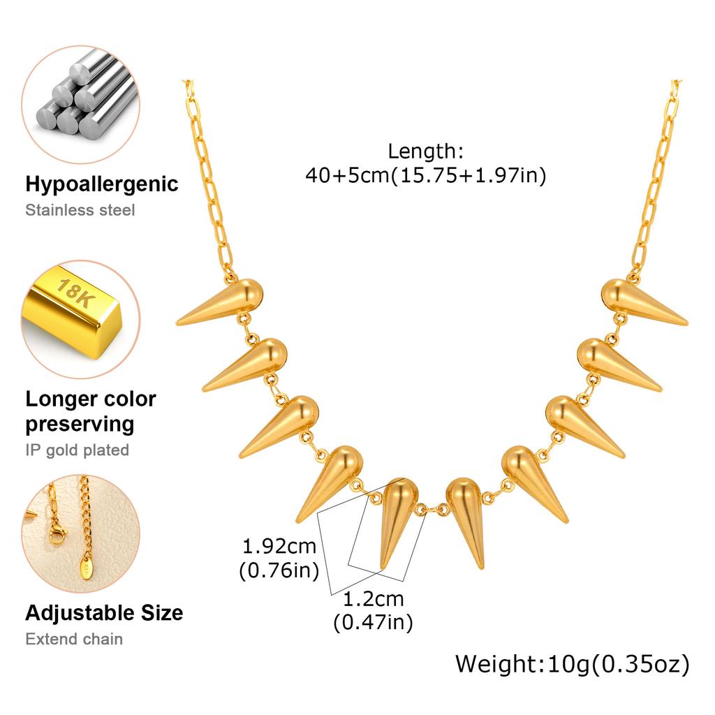 Punk Rivet Chain Necklace for Women,Hollow Water Drop Small Square Chain Choker Necklaces,Gold Plated Waterproof Jewelry Gift