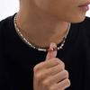 Vnox Collier Réglable 46-51cm Acier Bambou avec Fermoir Mousqueton, Perles d'Agate Naturelle Bijoux Minimalistes Cadeau pour Hommes Femmes
