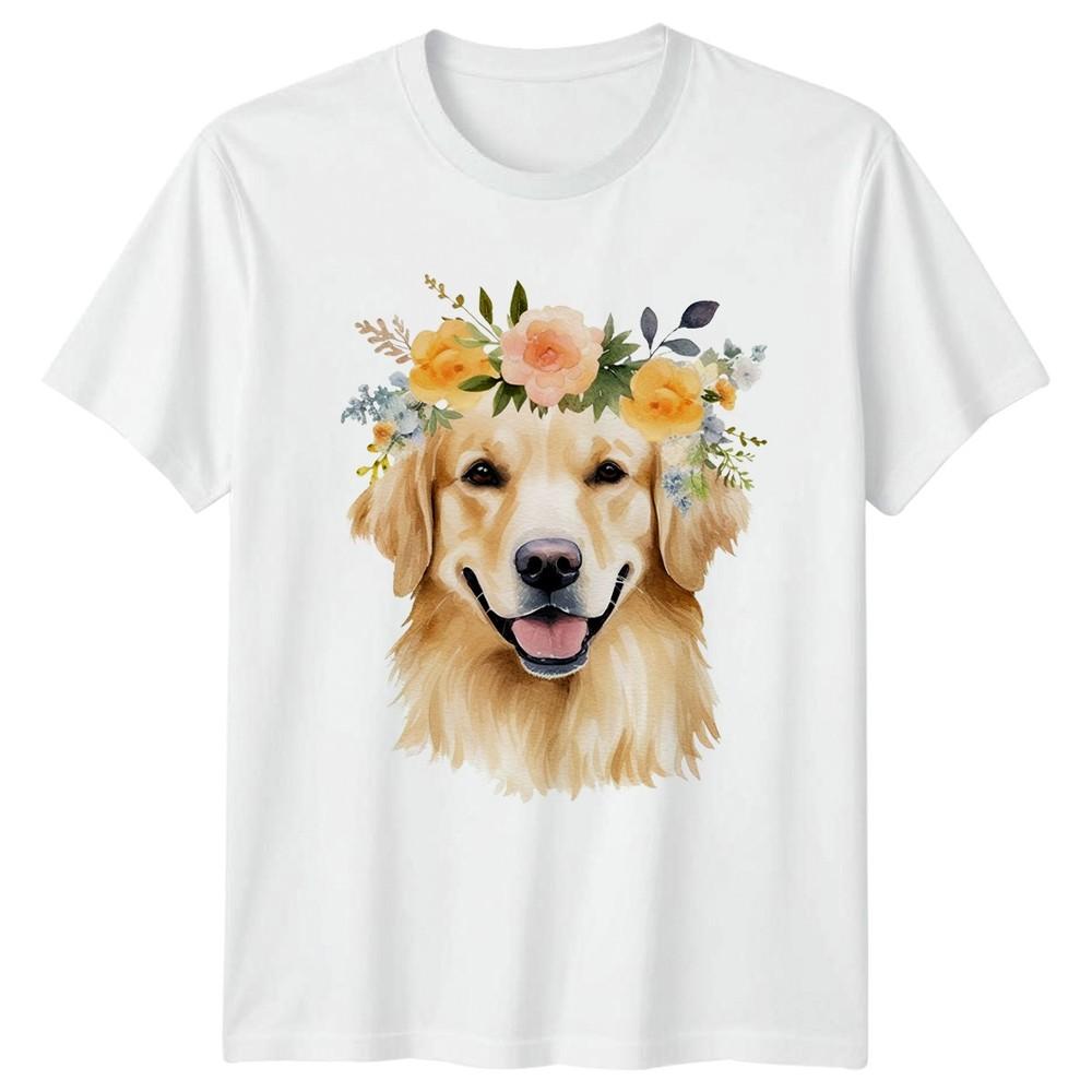 Happy Golden Retriever Dog Wearing Unisexs TShirt Floral Watercolor Dog Owner S