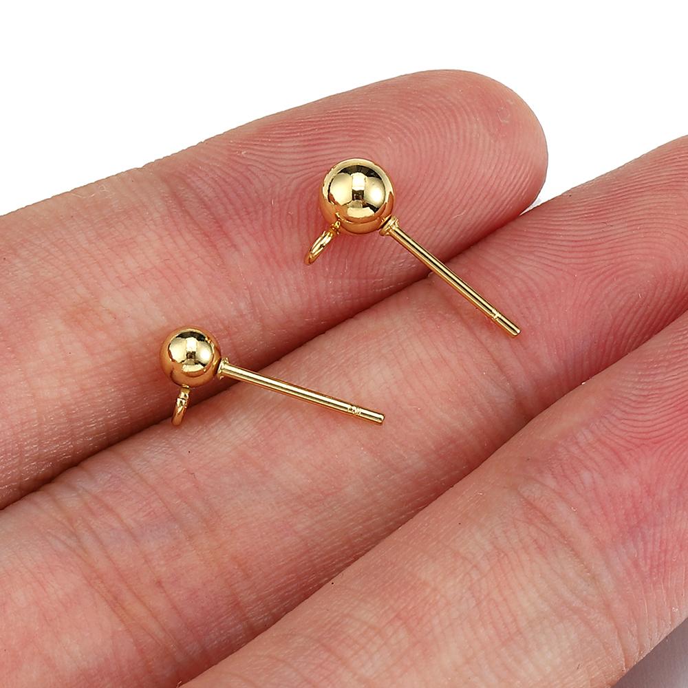 100pcs/20pcs Stainless Steel Round Ball Ear Post Studs Ear Backs Open Rings Gold Color Earrings for DIY Jewelry Making Wholesale