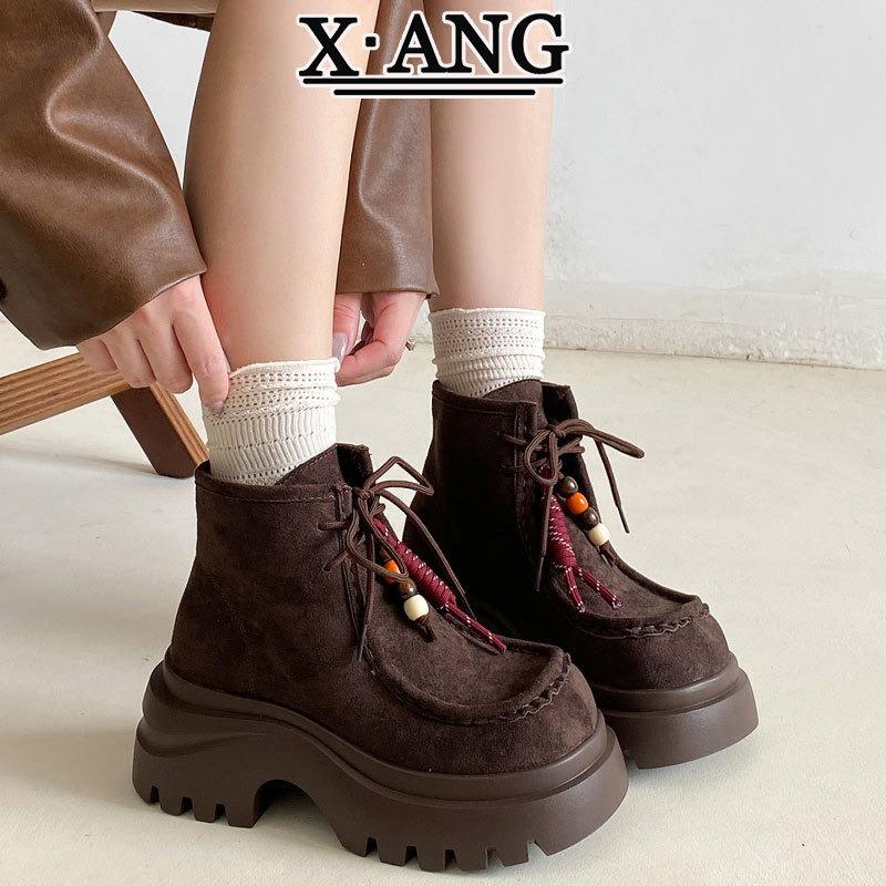 

Leather Martin boots women s autumn and winter new thick-soled heightening short boots locomotive tooling boots 40