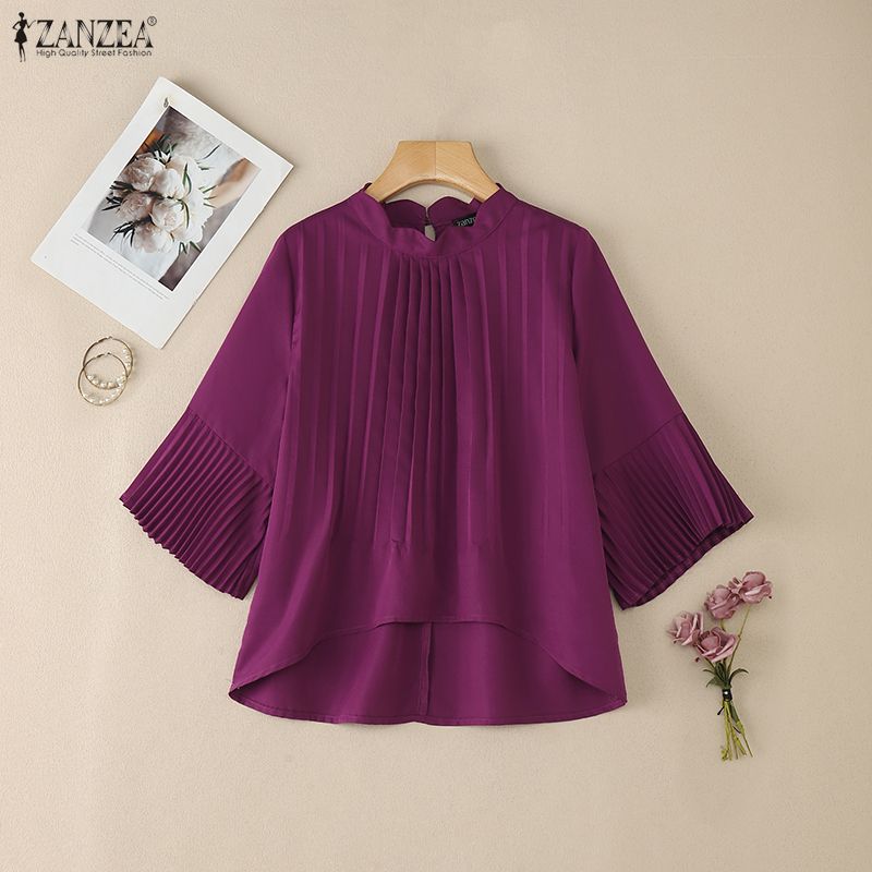 ZANZEA Women Casual Round Neck Flare Half Sleeve Loose Blouse