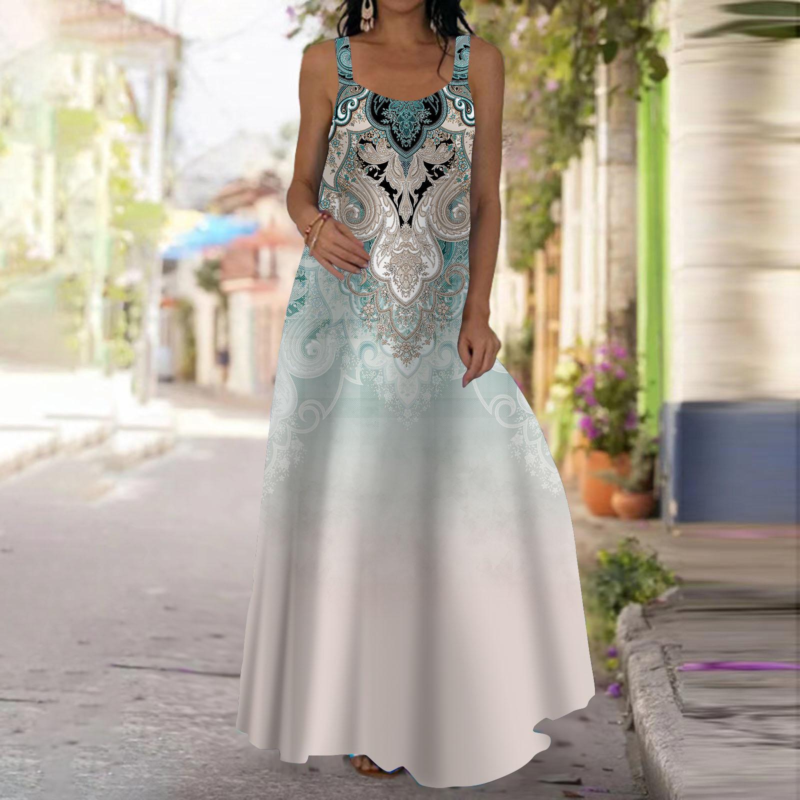 

Женское платье-комбинация, длинное платье макси, изысканные узоры, принт, платье для весны и лета, V-образный вырез, для отдыха и отпуска 4XL оранжевый