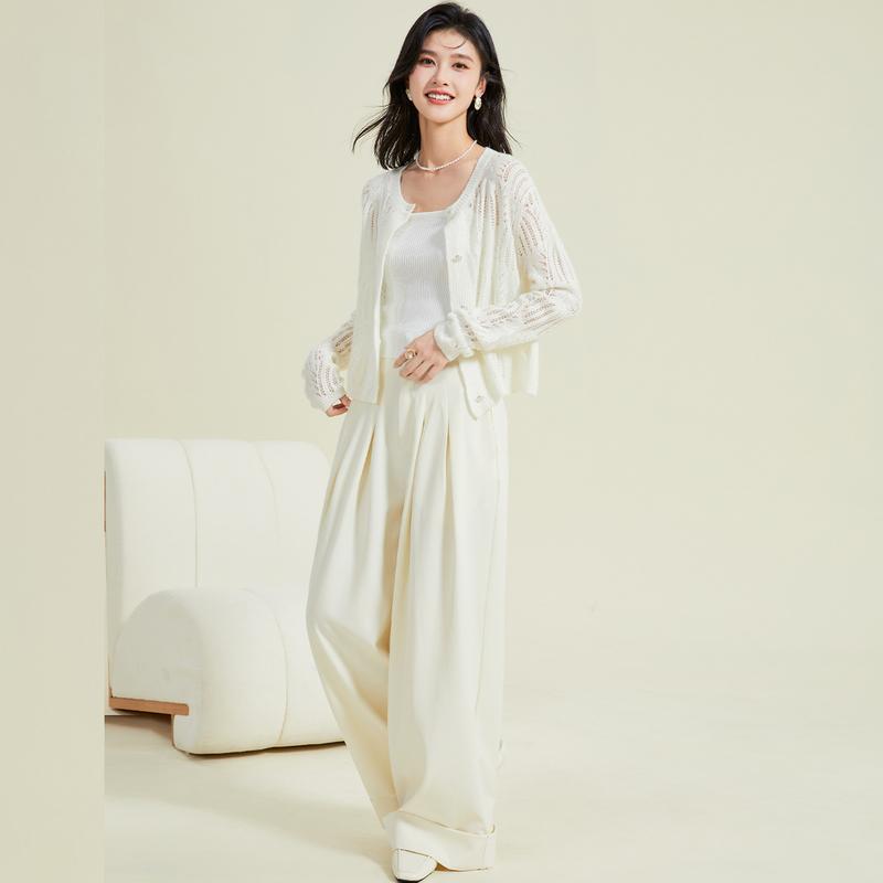 Spring Gentle and Lazy Style Solid Color Wool Sweater Hollowed Out Women's Coat