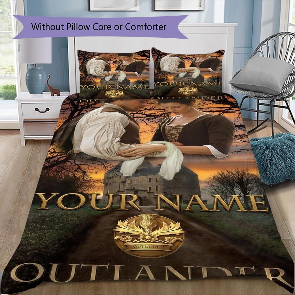 Custom Name Outlander Pattern Bedding,Quilt Set Quilt Cover Pillowcase Home Birthday Gift(1 * Duvet Cover + 2 * Pillowcase, Without Core)_lx