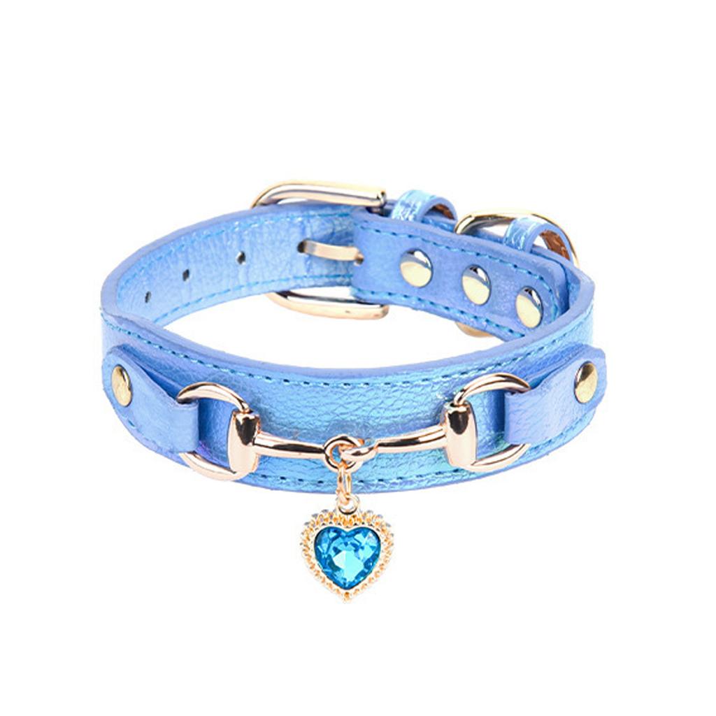 PU Leather Dog Collar With Rhinestones Love Heart Pendant Pet Necklace Collar For Dog Cats Birthday Party Dressingup