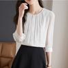 Women Fashion Solid Color Round Neck Three Quarter Sleeve Casual Commute Shirt