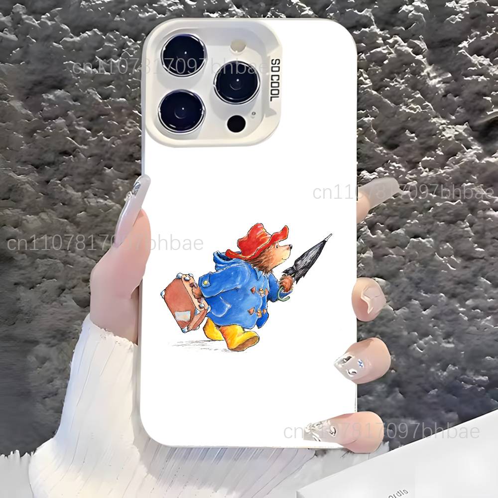 P-PaddingtonS Bear Cute For iPhone 17,16,15,14,13,12,X,8,Pro,Max,Plus,SE4,Air,Mini Anti-Slip Design White IMD Matte Case