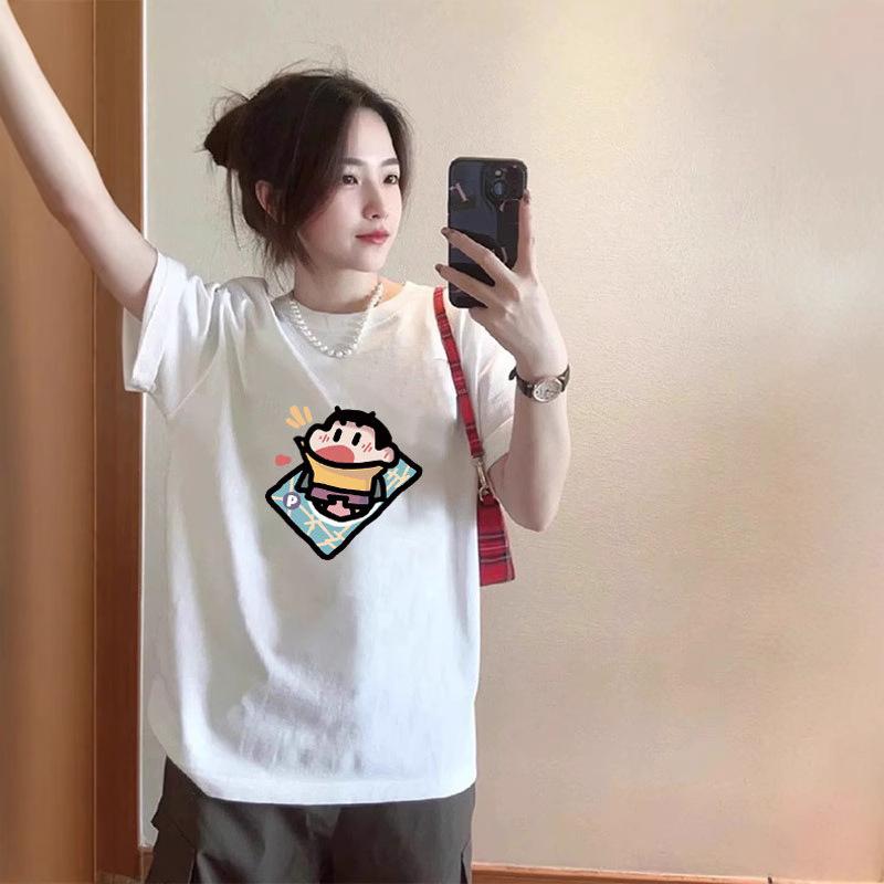 American Retro Summer New Crayon Small New Printing Short-sleeved Men and Women Couples Loose Casual Versatile T-shirt Top