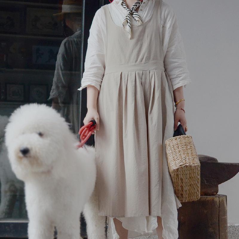 Retro Art Bawełniany i Lniany Fartuch w Stylu Mori z Nadrukowanym Logo