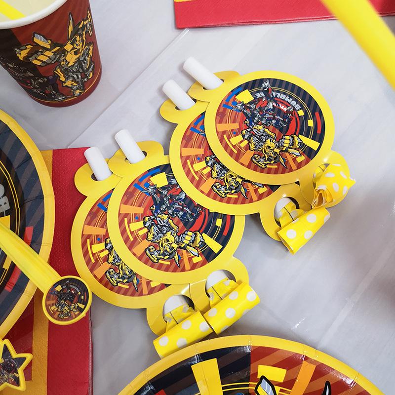 Transformers Bumblebee & Optimus Prime Kids Birthday Party Set: Cups, Plates, Banners, Tablecloth