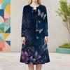 Women Plus Size Black Printed Two Piece Dress Set Round Neck Long Sleeve Cardigan Sleeveless Long Dress