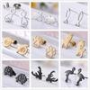 Cute Animal Stud Earrings Flamingo Hedgehog Deer Chihuahua Rhinoceros Cat Fish Dog Paw Black Stainless Steel Earring Gift