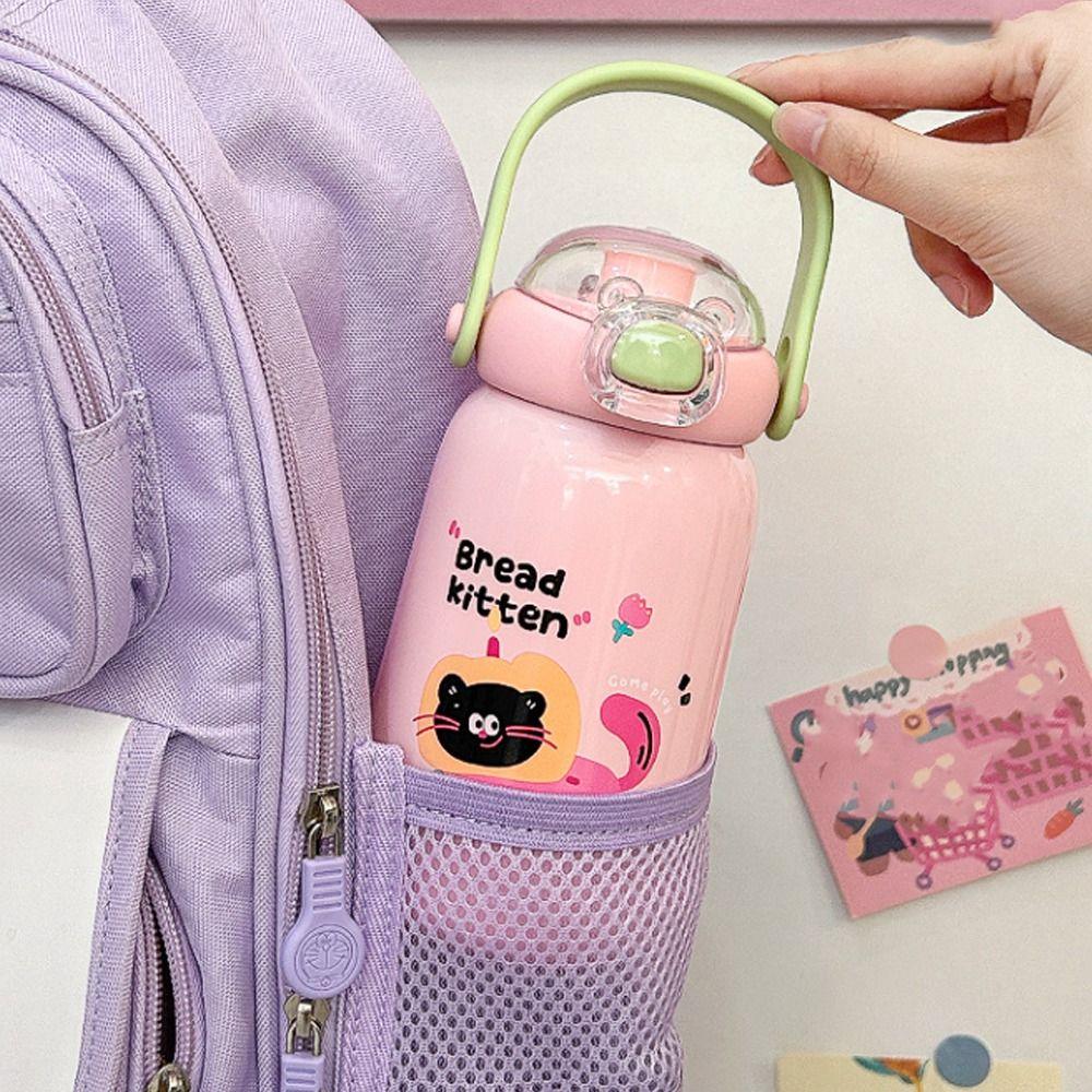 Large Capacity Vacuum Cup Double Drinking Straw Coffee Cup Cute Student Water Cup  for Children