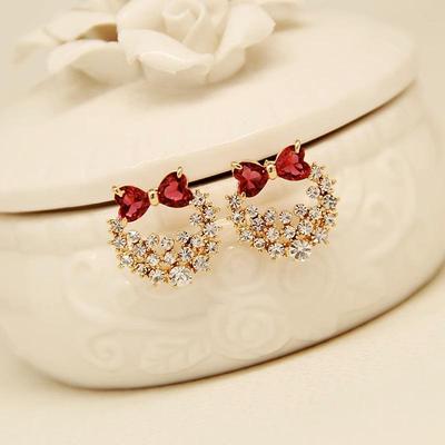 Love Heart Bow Zircon Stud Earrings: Elegant, Simple, Versatile Silver Needle Rhinestone Design for Women.