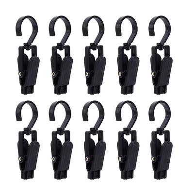 10pcs Pinces Crochets à Vêtements Polyvalentes Forte Portance Rotatives en Plastique Pinces à Suspendre Chapeaux pour Chaussettes Rideaux Noir