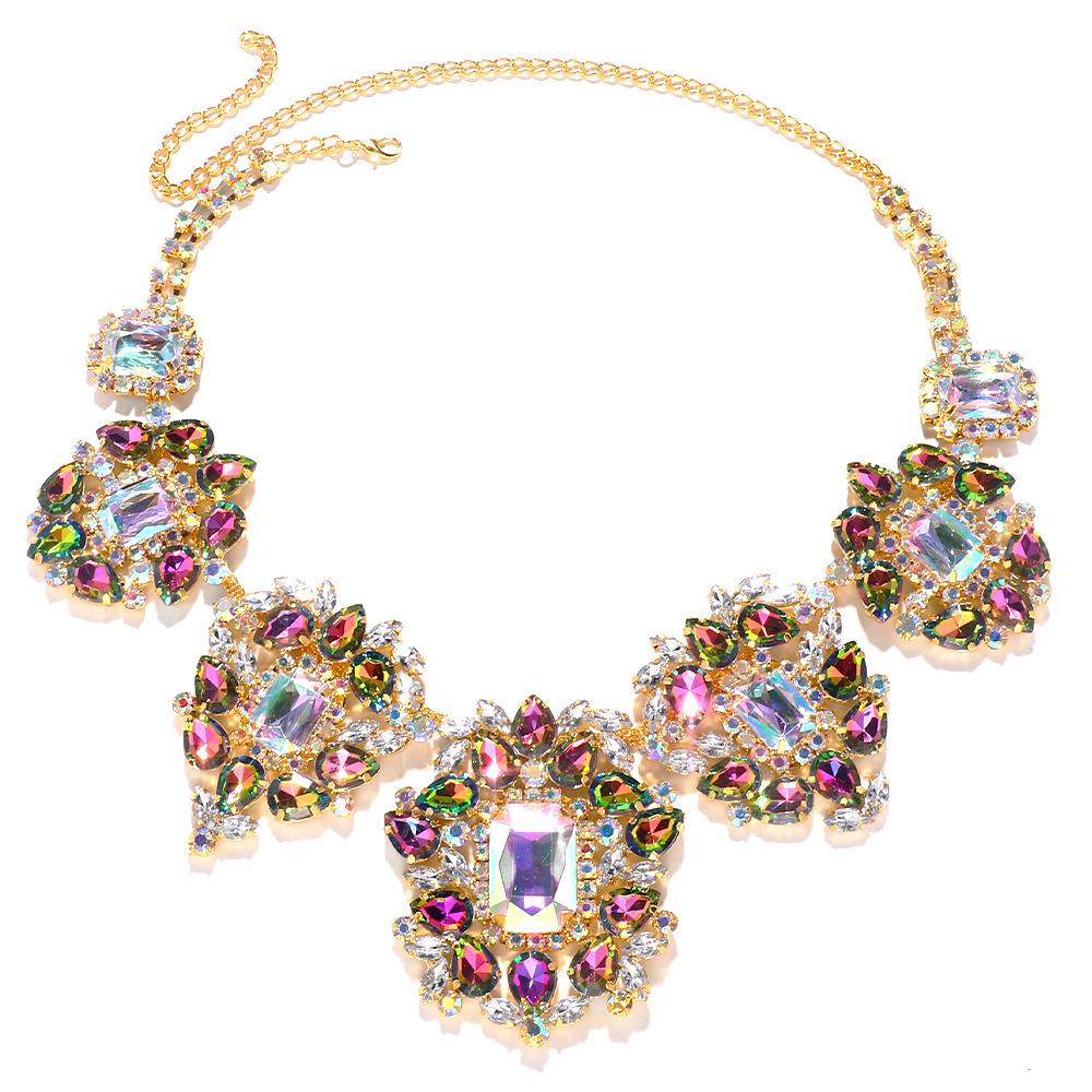 Exaggerated Necklace Jewelry Set Luxury Rhinestone Droplet Necklace Pendant Earrings Accessories